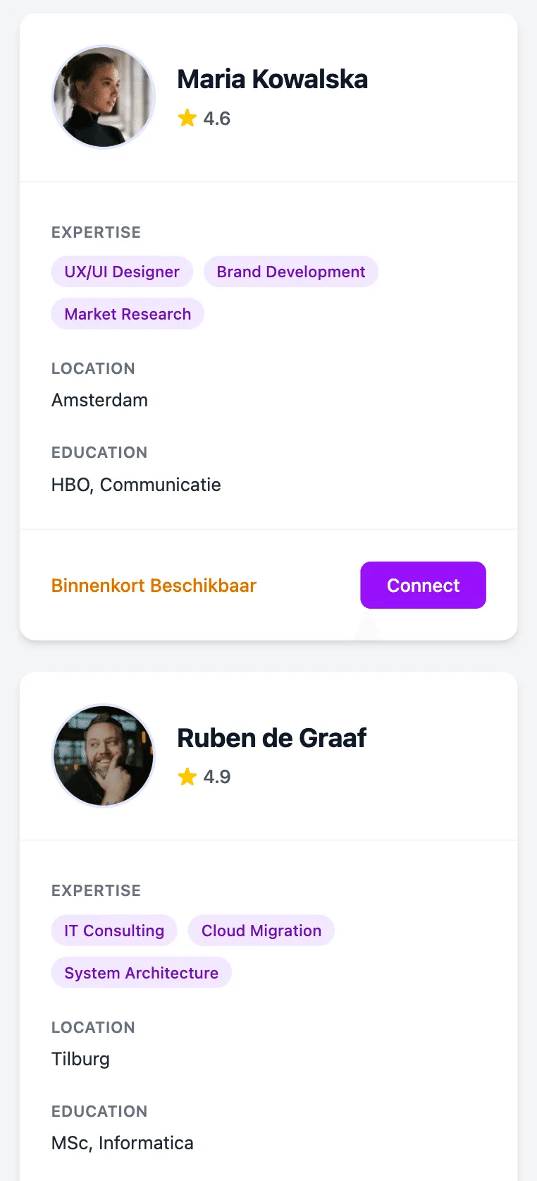 Talent Portal mobile view