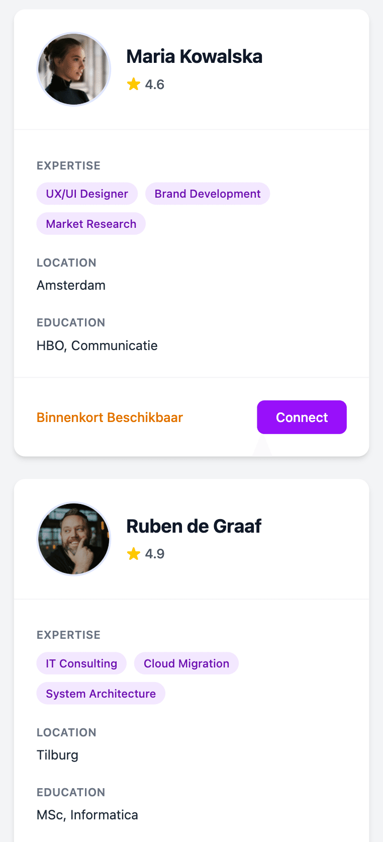 Talent Portal mobiele weergave